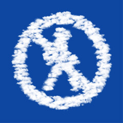 Clouds in the shape of a pedestrian traffic prohibited sign on a blue sky background. A symbol consisting of clouds in the center. Vector illustration on blue background