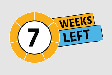 Original name(s): Number 7 of week left to go, banner, Countdown timer sign. Flat style vector illustration, 7 week to go banner ribbon, landing page, Number days left countdown. Collection badges sal