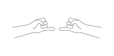 Isolated gesture two hands of reconciliation with extended little finger. Vector black and white.