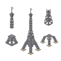 Concept with the Eiffel Tower in isometric style for print and design.Vector illustration.
