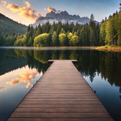 Dock on Tranquil Lake with Mountain View