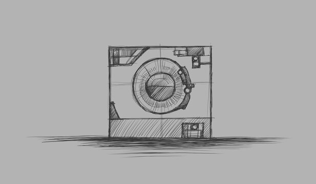 washing machine, sketch - digital painting 