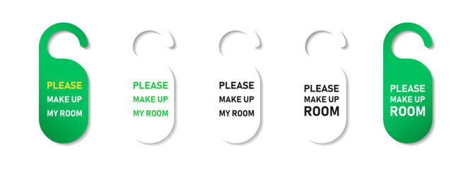 Please, make up my room, door hanger in realistic style with shadows, hotel service, rest, simple flat style vector illustration.