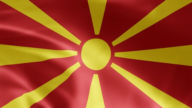 North Macedonia flag is waving 3D animation. North Macedonia flag waving in the wind. National flag of North Macedonia. Flag seamless loop animation 4k.