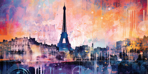 Paris evening in semi-abstract, rich texture - obrazy, fototapety, plakaty
