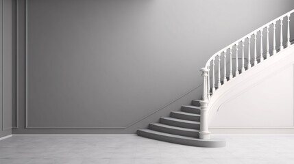 A gray, vacant wall with stairs and an entrance mockup.