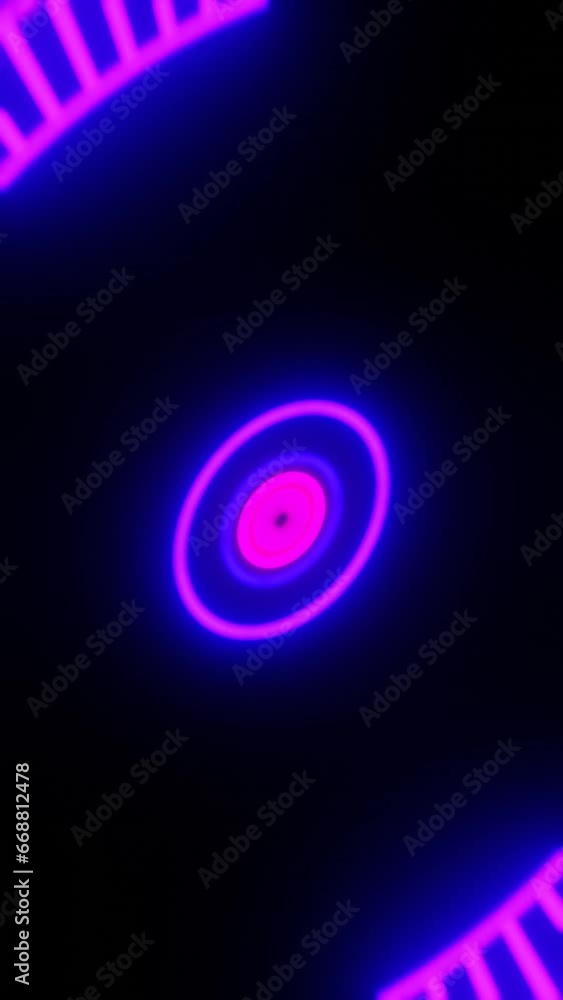 Poster abstract motion graphic design of neon round circle light rotating in loop animation