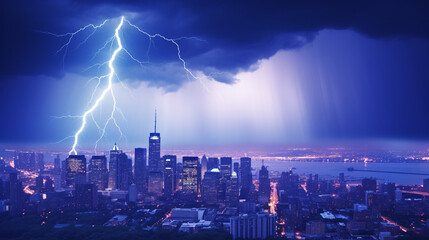 A lightning storm illuminated the metropolis in a hue of azure.