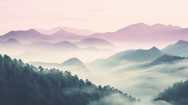 A tranquil duotone landscape of the outdoors' grandeur in calm green and delicate lavender is Nature's Harmony.