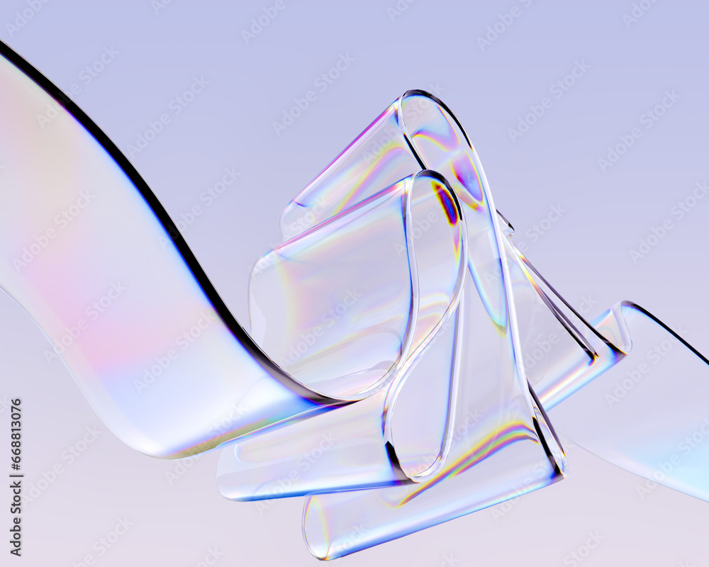 Fototapete 3d glass ribbon folds, modern abstract design element 3d rendering, futuristic liquid shape, glass c