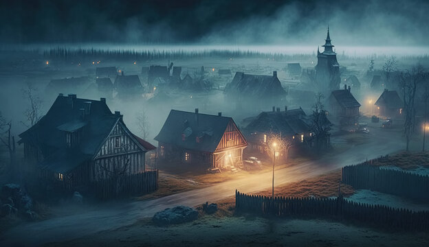 Old ghost town in mysterious hazy light