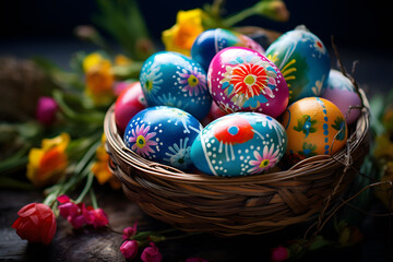 Fototapeta na wymiar painted easter eggs in a basket