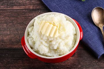 Homemade rice porridge with butter