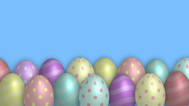 animation of colorful easter eggs on light blue background