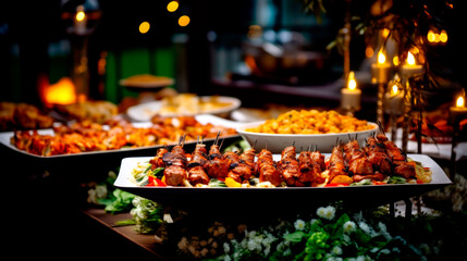 Catering plate. Assortment of snacks on the buffet table. AI generated