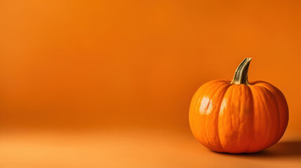 A single orange pumpkin on orange background.