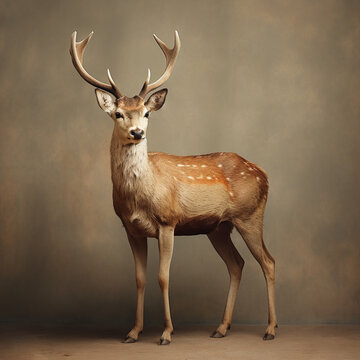 studio photo of a deer Muted Colors animal retro canvas