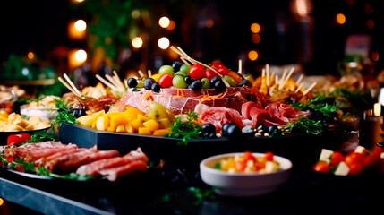 Catering plate. Assortment of snacks on the buffet table. AI generated