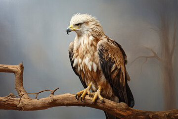 studio photo of a eagle in profile on a branch retro canvas