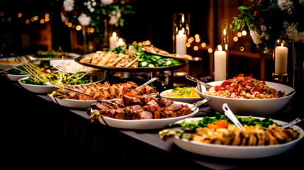 Catering plate. Assortment of snacks on the buffet table. AI generated - obrazy, fototapety, plakaty