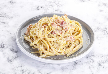 Classic pasta carbonara with bacon