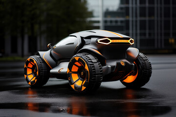 Obraz premium Small eco-friendly car in futuristic city