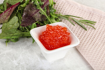 Red caviar in the bowl