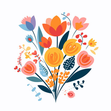 simplified flat vector art image of flower bouquet on white background