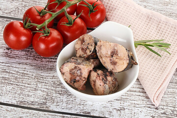 Pieces of canned tuna fish