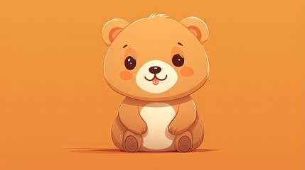  a brown teddy bear sitting on top of an orange background.  generative ai