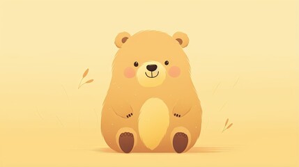  a brown bear sitting on top of a yellow floor next to a wall.  generative ai