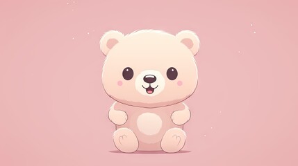  a cute little white teddy bear sitting on a pink background.  generative ai