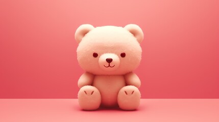  a small teddy bear sitting on a pink surface with a pink background.  generative ai