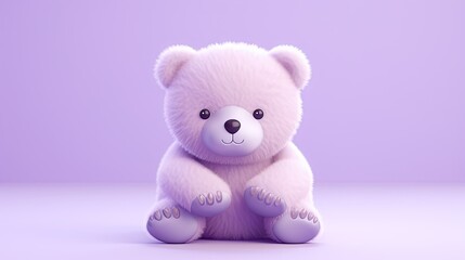  a white teddy bear sitting on a purple surface with a purple background.  generative ai