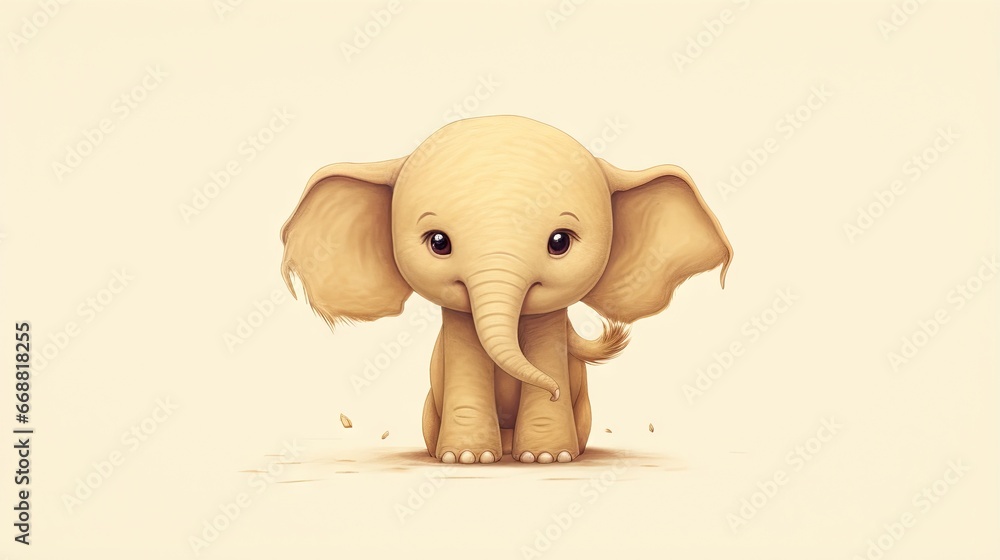 Poster a small elephant with big ears standing in a field of grass. generative ai