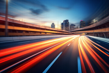 Fototapeta na wymiar High speed traffic creates a mesmerizing motion blur on a highway. Generative AI