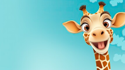 Naklejka premium a cartoon giraffe with its tongue out and a blue sky in the background. generative ai
