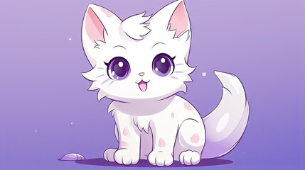  a white kitten with big eyes sitting on a purple background.  generative ai