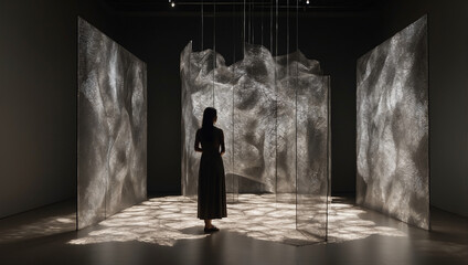 Installation art piece that uses light and shadow to evoke a sense of mystery and wonder. - obrazy, fototapety, plakaty