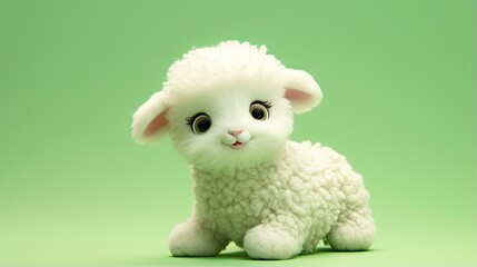  a white stuffed animal sitting on top of a green background.  generative ai