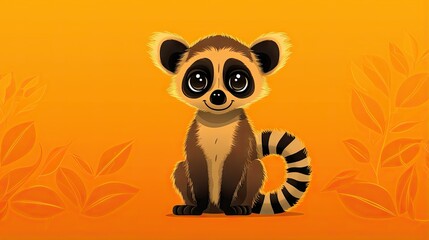  a small raccoon sitting in front of an orange background.  generative ai