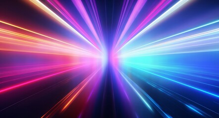 futuristic light rush, vibrant streaks creating an ethereal tunnel of glowing beams and abstract beauty.