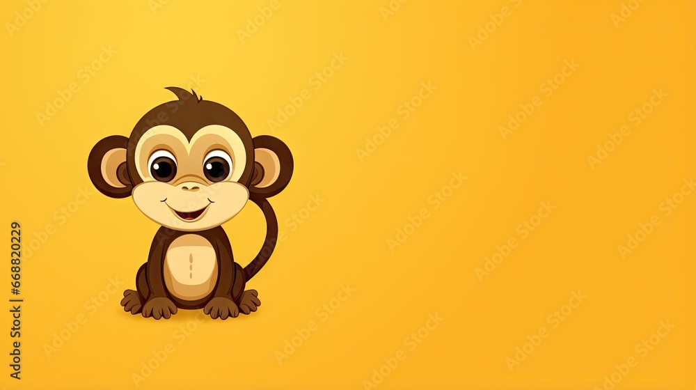Poster a monkey sitting on a yellow background with a smile on its face. generative ai