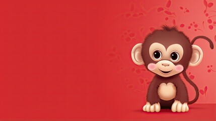  a cute little monkey sitting on a red surface with a pink background.  generative ai