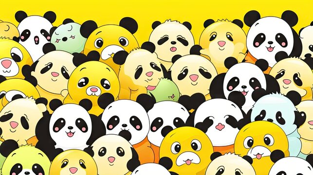  a large group of panda bears with faces painted on them.  generative ai