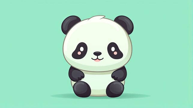  a panda bear sitting on top of a green surface with a blue background.  generative ai