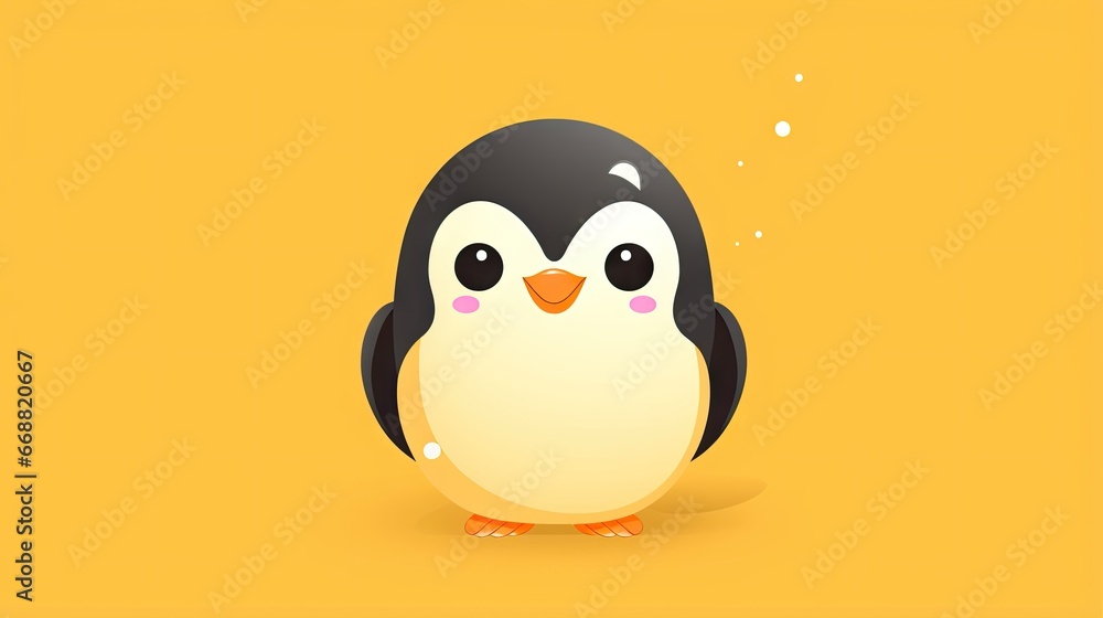 Poster a penguin is standing in front of a yellow background with bubbles. generative ai