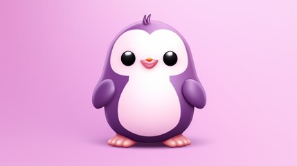  a purple and white penguin with big eyes on a pink background.  generative ai