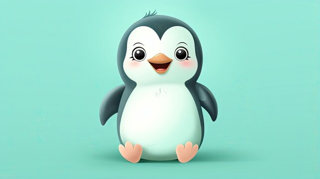  a cartoon penguin sitting on the ground with a blue background.  generative ai