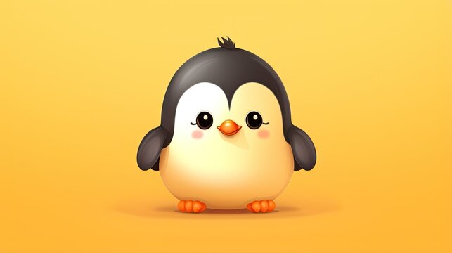  a cute little penguin sitting on top of a yellow background.  generative ai